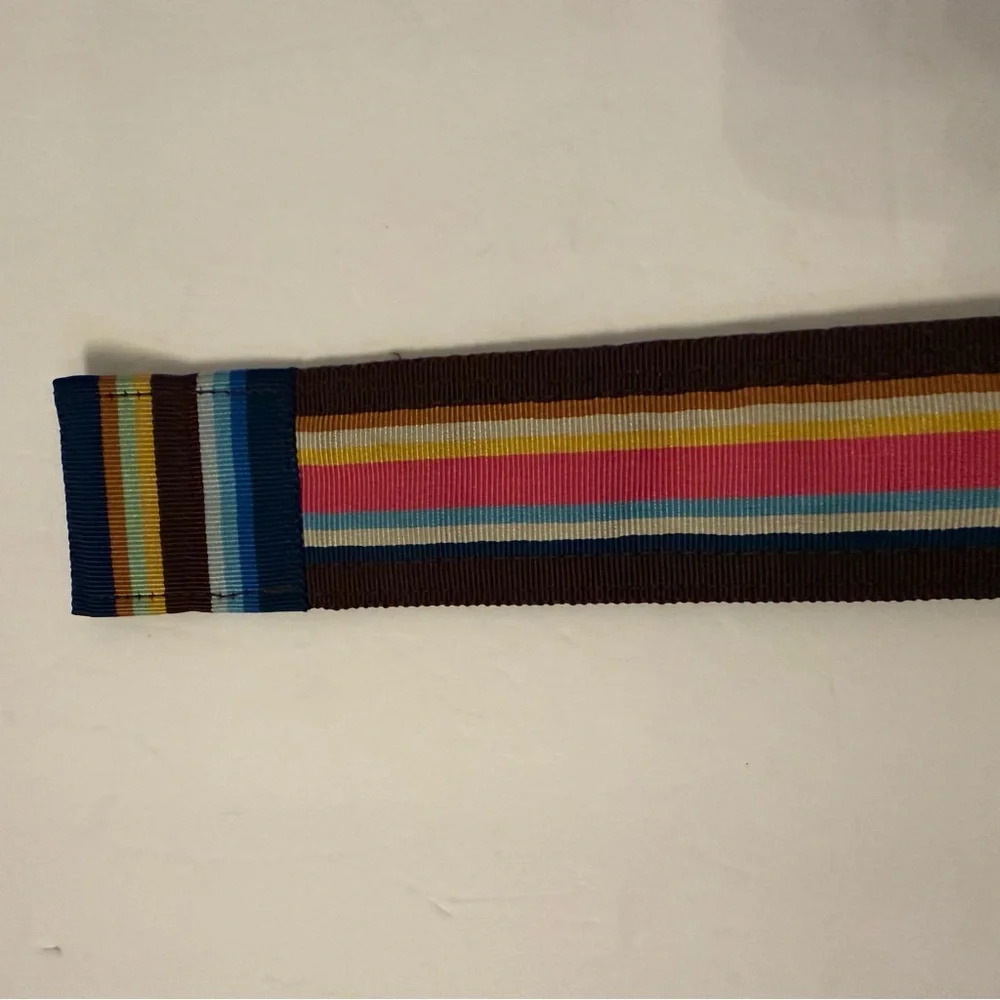 MARGOT BELT BROWN CANVAS MULTI COLOR GROSGRAIN RIBBON 38”